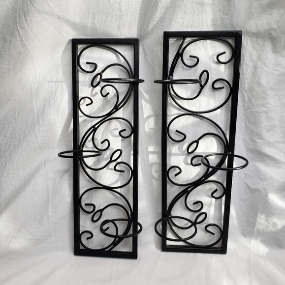 Black Metal Panel Wall Candle Holder Succulent Display - Picture 1 of 5